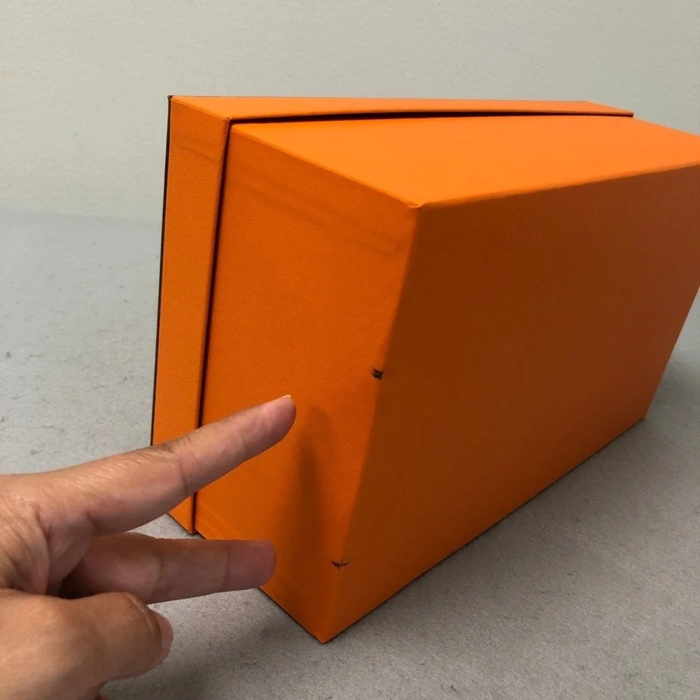 Hermes Storage Box and Dust Bags Orange Herringbone Set Travel 11x6.5x4